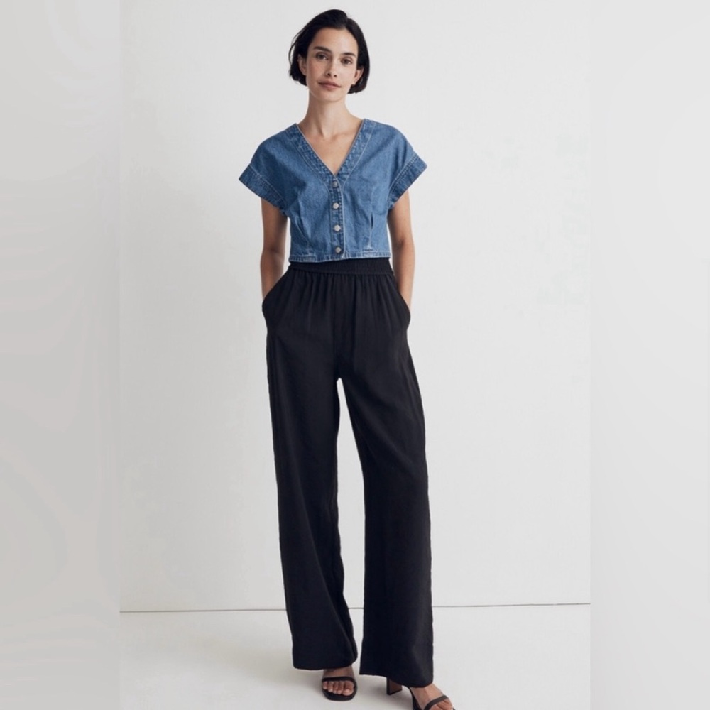 NWT Madewell Cap Sleeve Cropped Denim Top